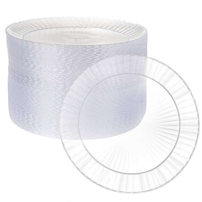 Ilyapa 100 Pack 9 Inch Disposable Dessert Plates, Plastic Clear Party Plate Sets for 100 Guests, Clear Appetizer and Cake Plates 9", Party & Dinner Accessories, Midsummer - Image 1